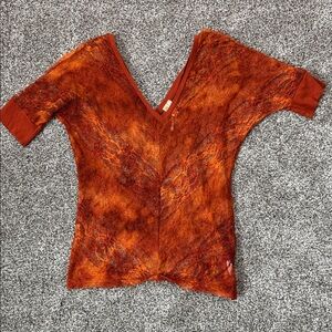 Elegant V-Neck Burnt Orange Lace Top